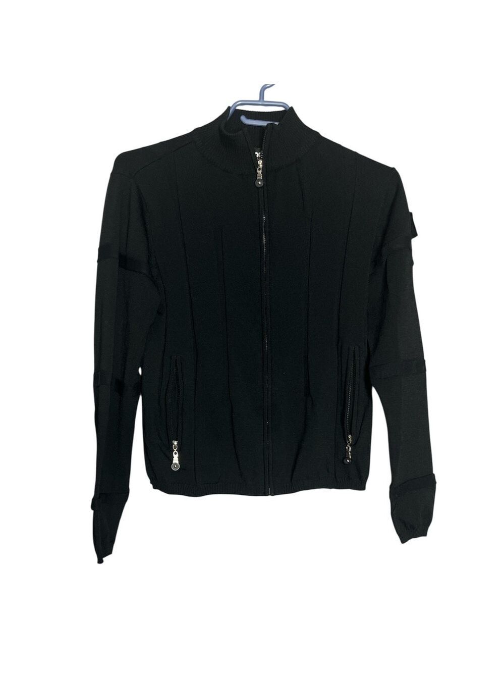 Jamie Sadock Sweater Black Zip Up Knit Cardigan, size S